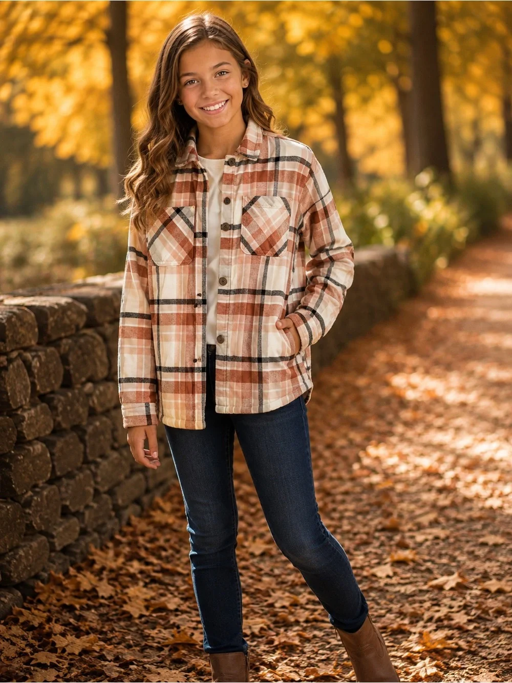 wonder nation Plaid Button-Front Shacket - Cream & Brown Plaid